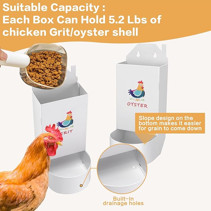 Chicken Grit and Oyster Shell Feeder,Metal Automatic Chicken Feeder,Chicken coop Accessories Poultry feeders, Suitable for Quail, Pigeons, Doves, Chicks, and Adult Chickens（2 Pcs）