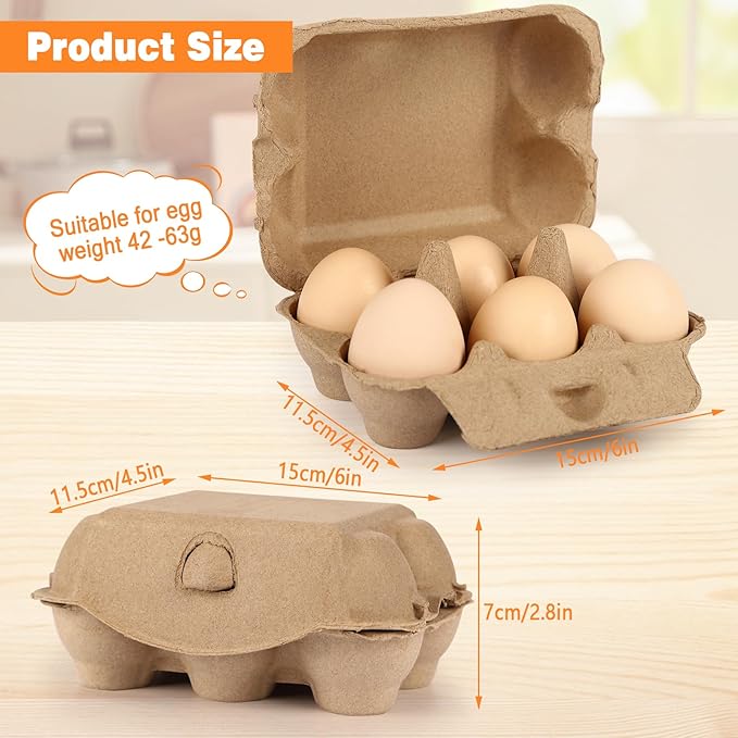 40 Pack Half Dozen Egg Cartons 6 Count with Fresh Farm, Blank Natural Pulp Carton for Chicken Eggs Reusable, Storage Tray Strong for Holds Up to Six 6 Egg Cardboard Paper Holder