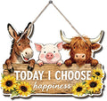 Farmhouse Decor Inspirational Wall Art, Animal-shaped wooden Decor, Today I Choose Happiness Hanging Plaque for Country Home, Suitable for Front Doors, Porches, And Rural Houses 11.8x8 Inches