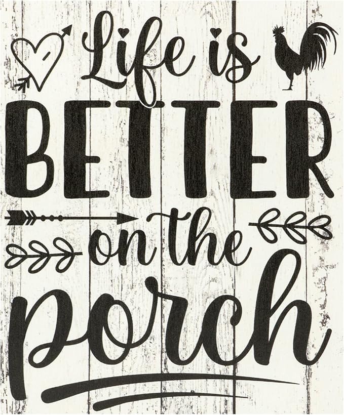 JennyGems Life is Better on the Porch Wooden Sign, Farm Life Decor and Wall Hanging, Whitewash Color, Made in USA