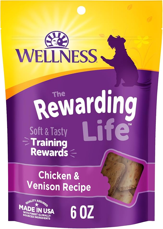 Wellness Rewarding Life Dog Treats, Training Treat, Grain Free, Soft Chicken & Venison (6 Ounce Bag)