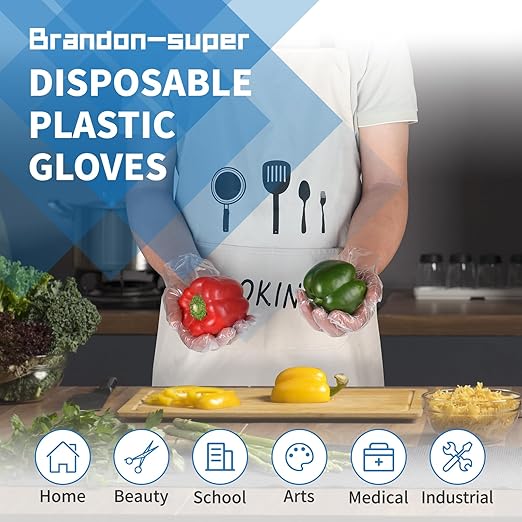 Brandon-super Food Prep Gloves Plastic Food Safe Brandon-super Gloves, Food Handling, One Size Fits Most Poly 500ct Clear 500 Count (Pack of 1)