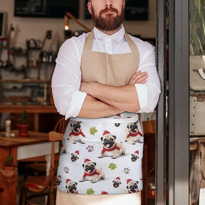 Unisex Apron for Cooking Server Waitress Half Waist Apron with 3 Pockets