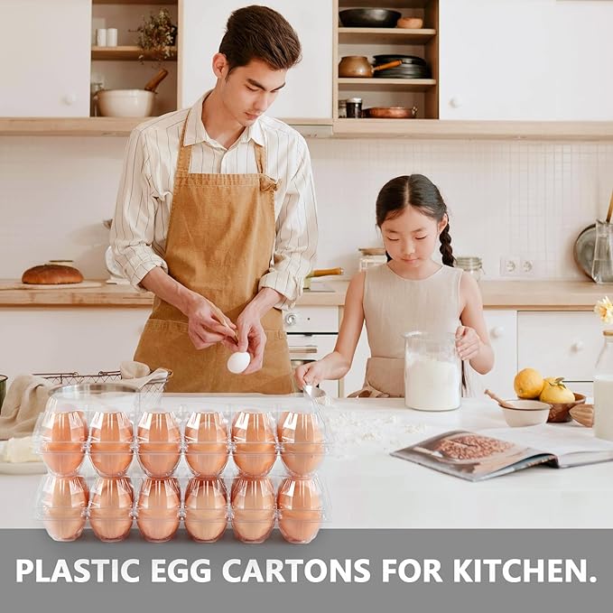 120PCS Egg Cartons Cheap Bulk, Clear Egg Cartons for Chicken Eggs, Reusable Chicken Egg Container Bulk Egg Holders with Labels for Refrigerator, Storage, Family, Chicken Farm, Market
