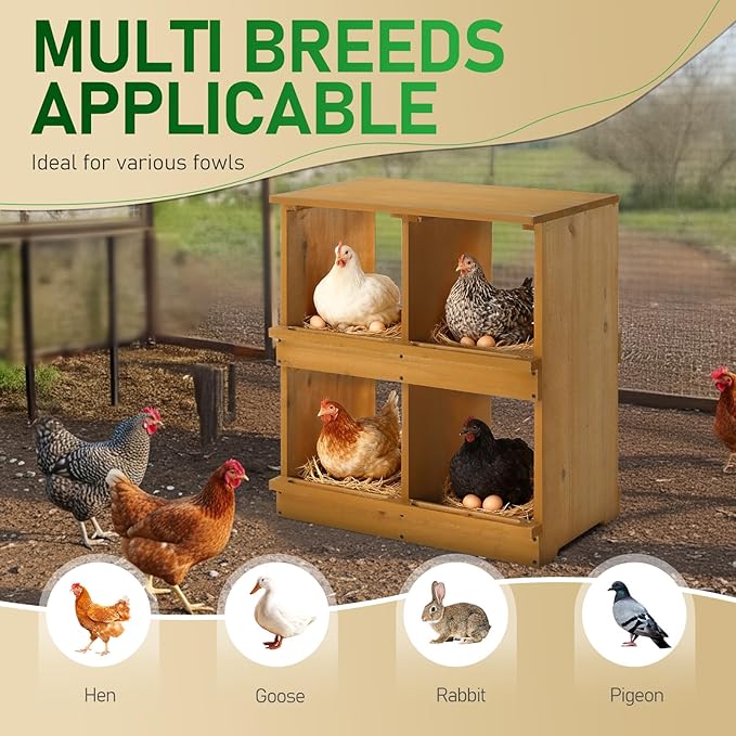 Outvita Nesting Boxes for Chickens 4 Compartments, Wood Chicken Nesting Box Wall Mount, Versatile Use Nest Box for Chicken Coop, Easy to Assemble for Chicken, Hens, Ducks