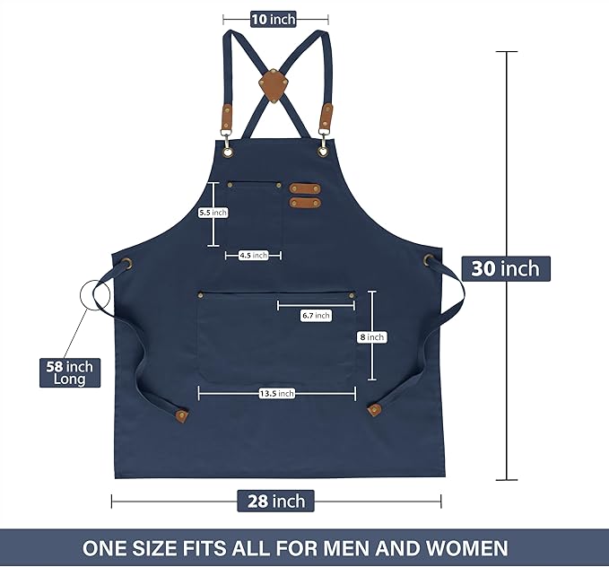 RUVANTI Work Apron for Men, Oil & Water Repellent, Poly Cotton Cross Back Aprons for Women with Pockets, Adjustable up to XXL
