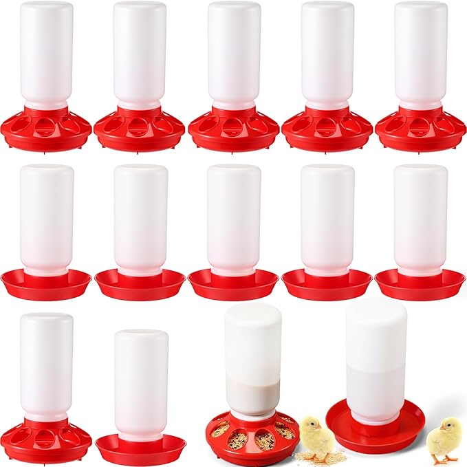 12 Pcs 0.3 Gal Chick Feeder and 0.3 Gal Waterer Set Baby Chicken Supplies Poultry Starter Kit Plastic No Waste Chick Coop Brooder Accessories for Small Chicken Quail Pigeon Duckling Birds