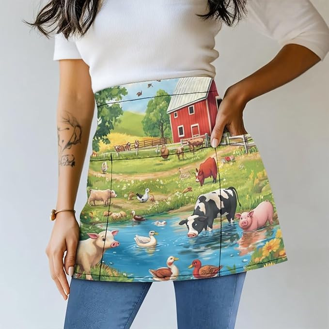 Waistress Apron with Pockets Coffee Waiter Apron Long String Chef Half Aprons for Cooking Kitchen Hairdresser