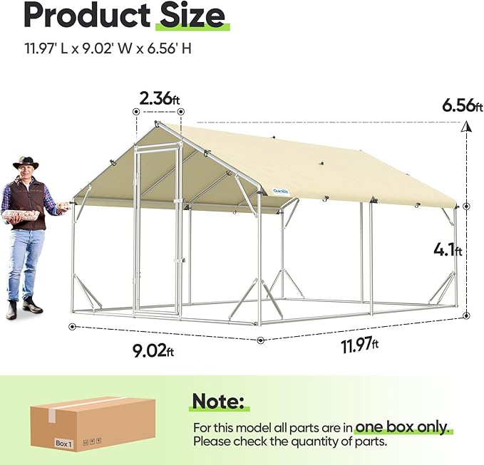 Quictent 12x9x6.6ft Metal Chicken Coop Run with Side Hardware Cloth, Elite Series Large Walk-in Outdoor Poultry Cage Heavy Duty Predator Proof Hen Duck Rabbit Farm Pen House, Waterproof Anti-UV Cover