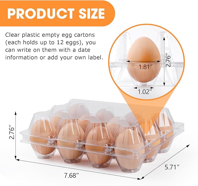 40 Pack Plastic Egg Cartons Cheap Bulk,1 Dozen Clear Empty Egg Cartons for Chicken Eggs 3x4 Grids,Reusable Egg Carton for Family, Chicken Farm, Markets Display