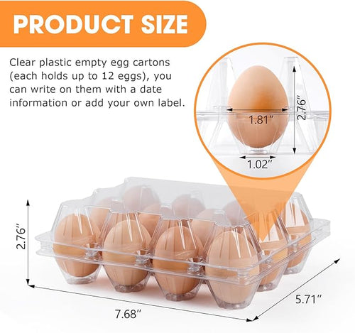 100 Pack Plastic Egg Cartons Cheap Bulk,1 Dozen Clear Empty Egg Cartons for Chicken Eggs 3x4 Grids,Reusable Egg Carton for Family, Chicken Farm, Markets Display
