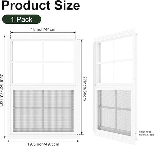 1 Pack Shed Window 18" x 27" Flush Mount Window with Tempered Glass,House Small Windows,Household Sliding Windows for Chicken Coop, Playhouse, Household, Garage
