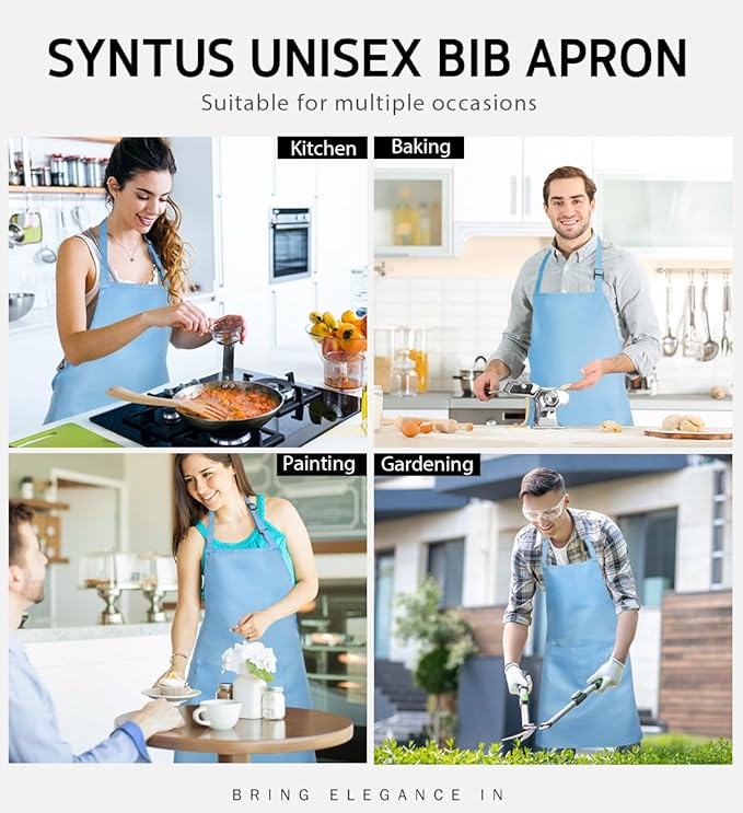 Syntus Adjustable Bib Apron with 2 Pockets Cooking Kitchen Aprons for Women Men Chef
