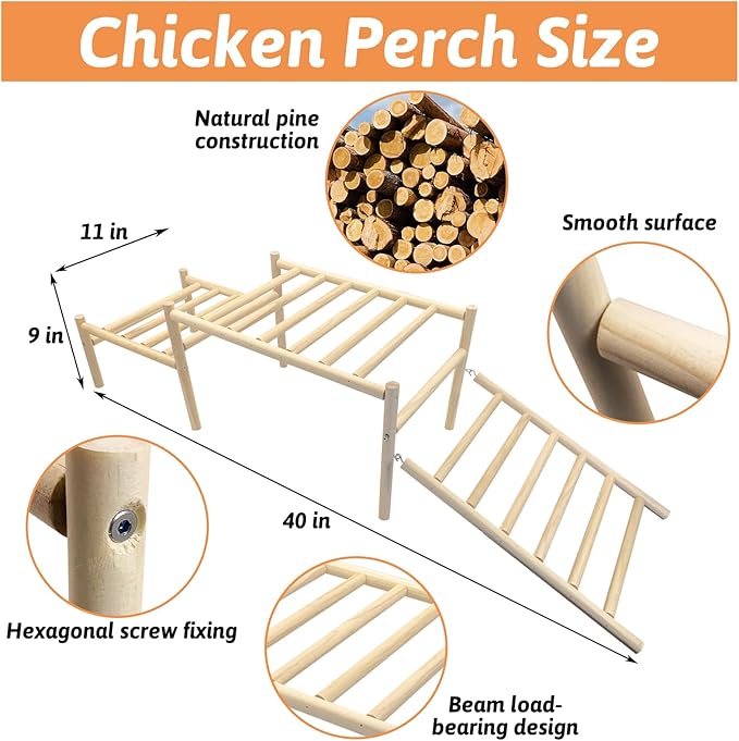 Hamiledyi Sloped Chicken Perch for Coop - Climbable Roosting Perch with Playground Design, Encourages Natural Exercise & Healthy Climbing Activity for Hens (Easy Assembly)