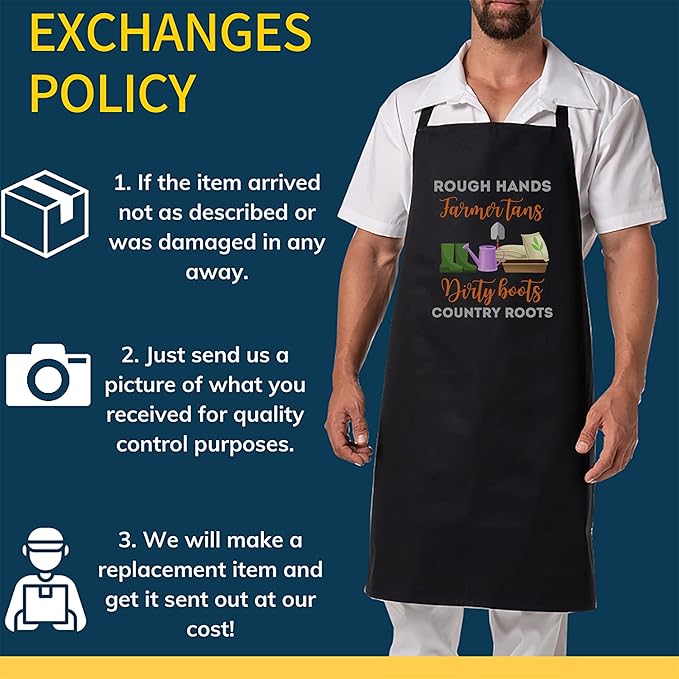 Farmer Farming Black Apron - rough hands farmer tans funny farmers farming backside Cooking Aprons Kitchen Decor