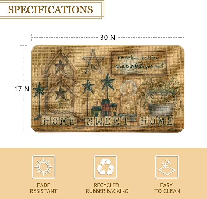 Roszwtit Farmhouse Kitchen Rugs and Mats, Home Sweet Home Door Mat, Seasonal Washable Non-Slip Floor Mats for Home Kitchen Decor 30x17 Inch