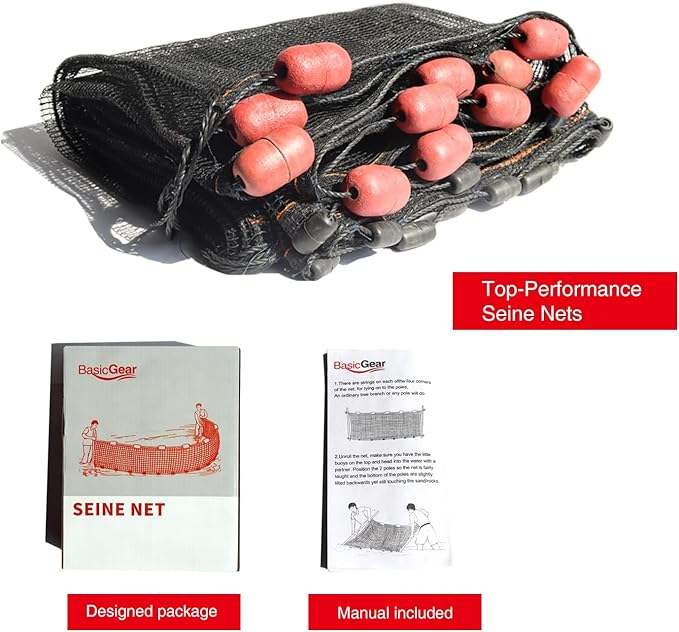 BasicGear Professional Seine Net | 5 to 50 ft | Ultra Strong | Maximizes Catch | Ideal for Both Commercial and Recreational Fishing