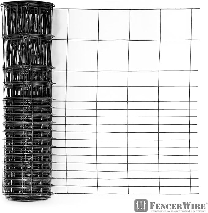 Fencer Wire 16 Gauge Black Vinyl Coated Rabbit Guard Fence, Poultry Fencing Wire Roll for Garden Yard Vegetable Plant, Protecting Against Rabbits, and Other Small Animals Damage (24 in. x 50 ft.)