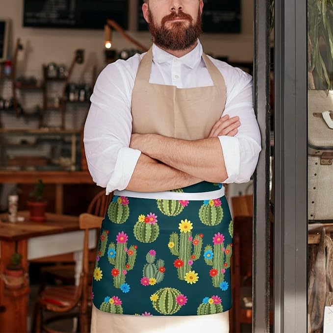 Server Apron with 3 Pockets Waist Waiter Waitress Half Apron Short Aprons