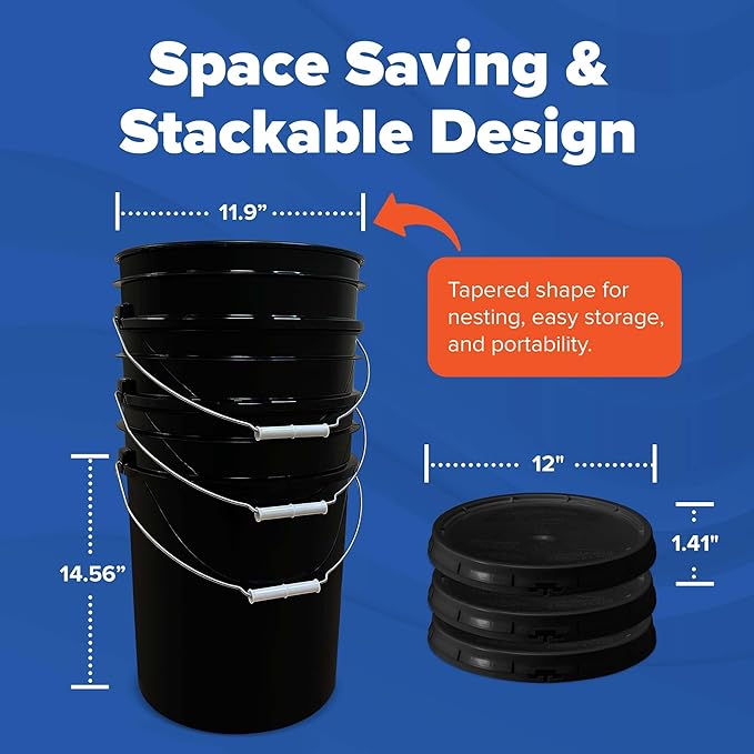 ePackageSupply 5 Gallon Bucket with Airtight Lid | Made in USA | Food Grade | Heavy-Duty Premium HPDE Plastic | Durable 90 Mil All Purpose Pail | Easy Stack and Store | BPA Free | 6 Count