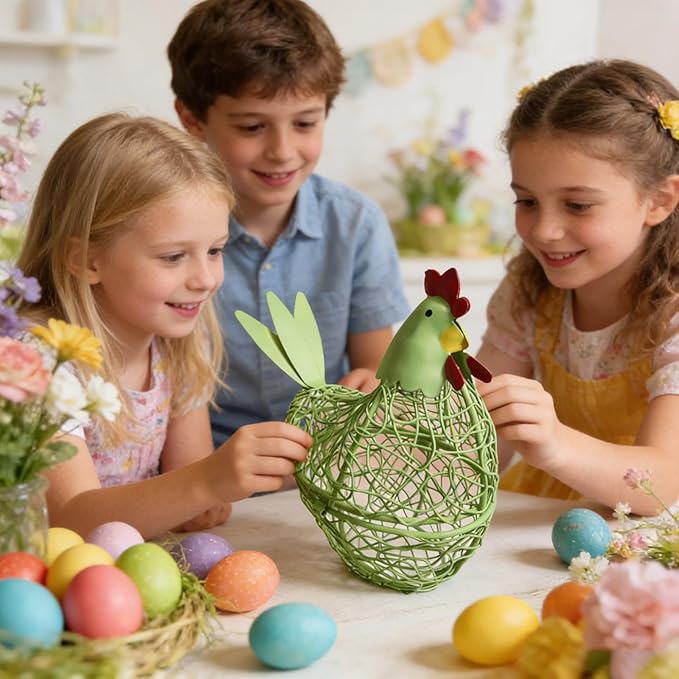 Iron Wire Hen Shape Egg Basket, Egg Holder Farm Fresh Egg Storage Container Decorative, Chicken Decoration for Kitchen Dining (Purple)