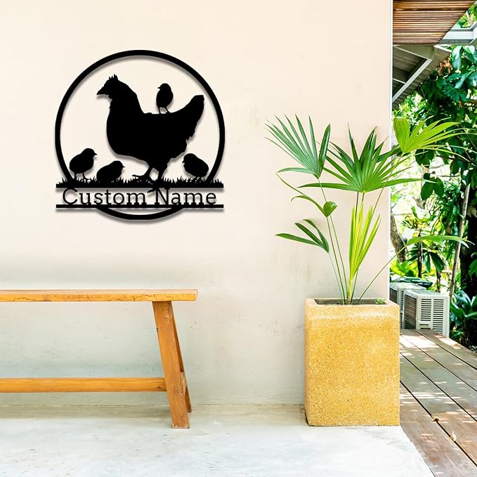 Personalized Chicken Coop Metal Sign,Custom Chicken Farm Metal Wall Art,Personalized Chicken MetalSign, Metal Chicken Farmhouse Sign,Hen House Sign, Funny Chicken Farm Decor (Chicken C)