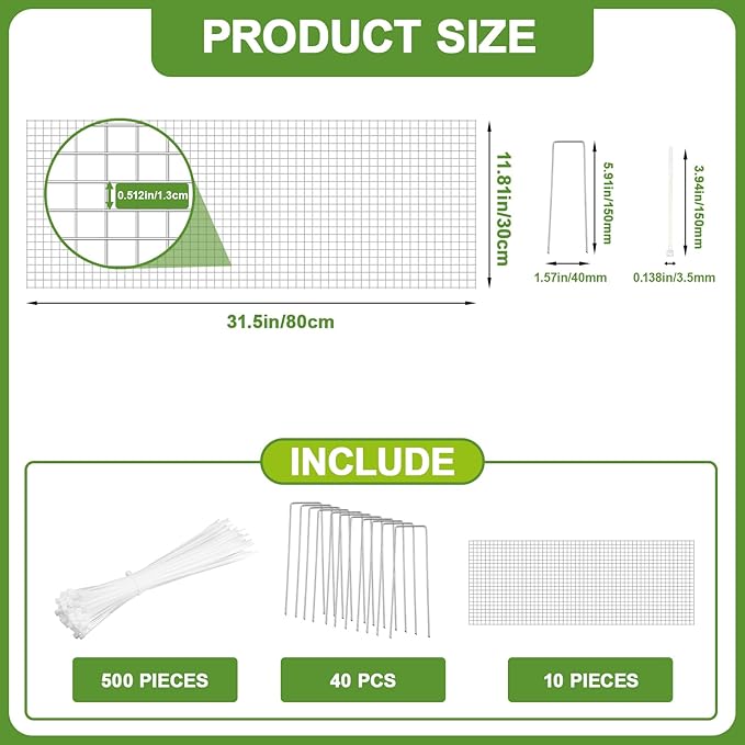 Shimeyao Chicken Coop Bottom Mesh Barrier Kit, 10 Pcs Galvanized Hardware Cloth Panels with Stakes & Zip Ties, Predator Resistant Anti Digging Wire Mesh Fence for Poultry Run Hen House Protection