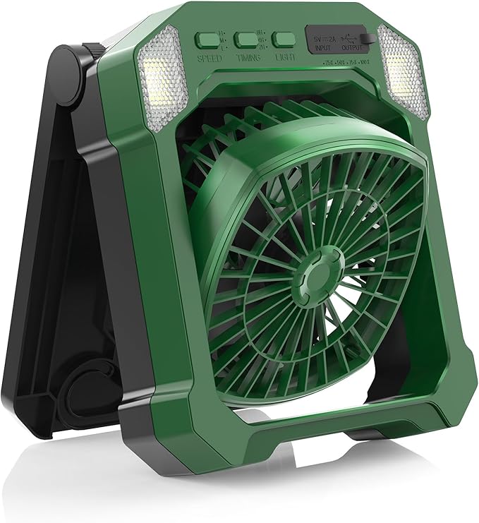 Camping Fan Battery Powered & Solar Powered, Portable Solar Fan 10000mAh Rechargeable Outdoor Fans with Light, Quiet Cordless Fans for Tent, RV, Emergency, Hiking, Power Outage, Desk, Survival Kit
