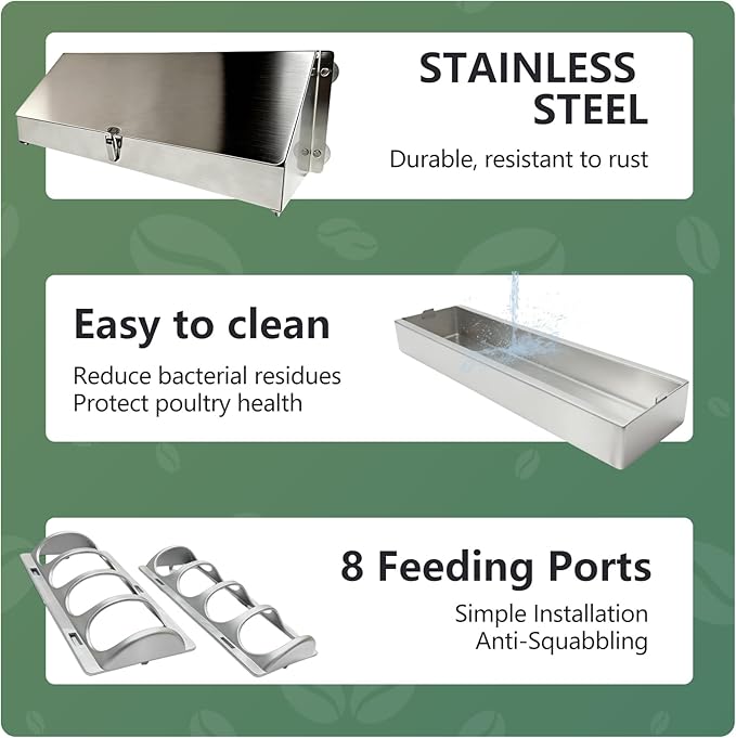 Hanging Chicken Feeder Metal Poultry Feed Trough Chicken Coop Fence Feeder with Rain Cover for Pigeon Turkey Geese Quails Ducks Bantams and Bird
