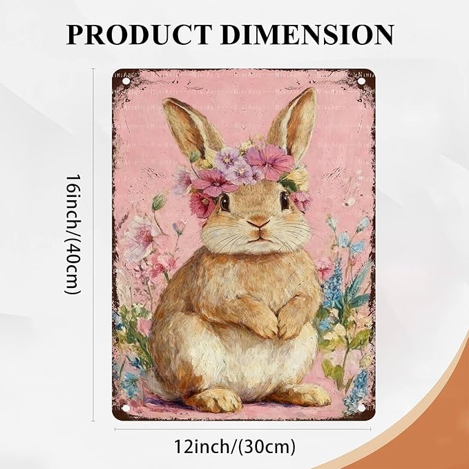 Cute Bunny Metal Sign Vintage Easter Design Rustic Farmhouse Decor Suitable For Home Garden Bar Cafe Outdoor Indoor Wall Display 12X16Inch
