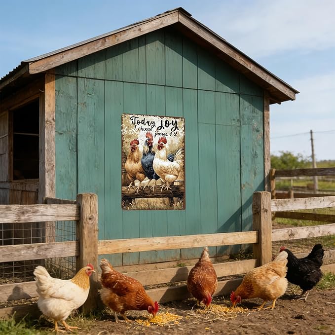 Funny Chicken Farm Animal Tin Sign Retro Metal Wall Decor Vintage Today I Choose Joy Wall Art Poster for Home Outdoor Garden Chicken Coop Farm Decor Gift 12x8 Inch