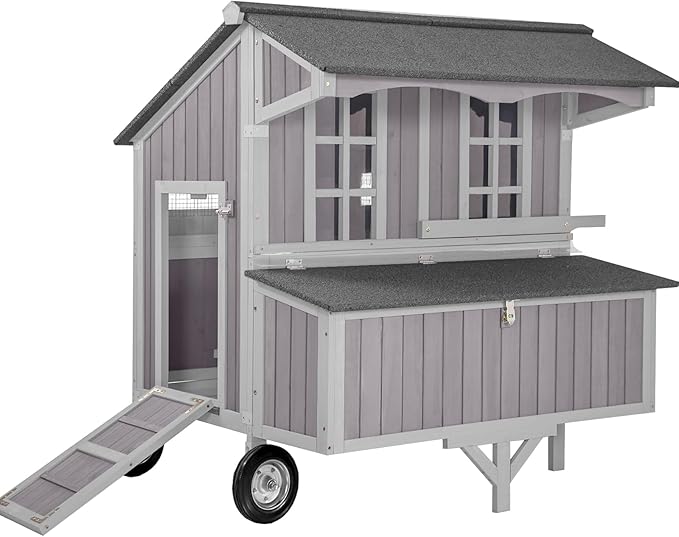 GUTINNEEN Chicken Coop with Super Large Wheels Durable Hen House with Metal Iron Bracket for 2-4 Chickens