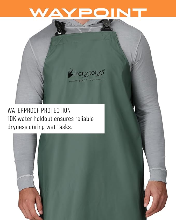 FROGG TOGGS Men's Waypoint Fish Apron, Waterproof, Durable with 4-Way Stretch, Black, OS