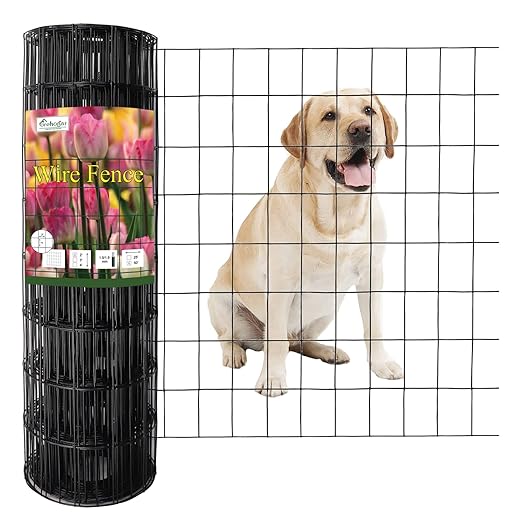 Black PVC Coated Welded Wire Fence 24 Inch x 50 Foot, 2 Inch x 3 Inch 16GA, Garden Border Fencing Roll Vinyl Coating Metal Wire Mesh for Yard Vegetable Plant Protection Poultry Netting