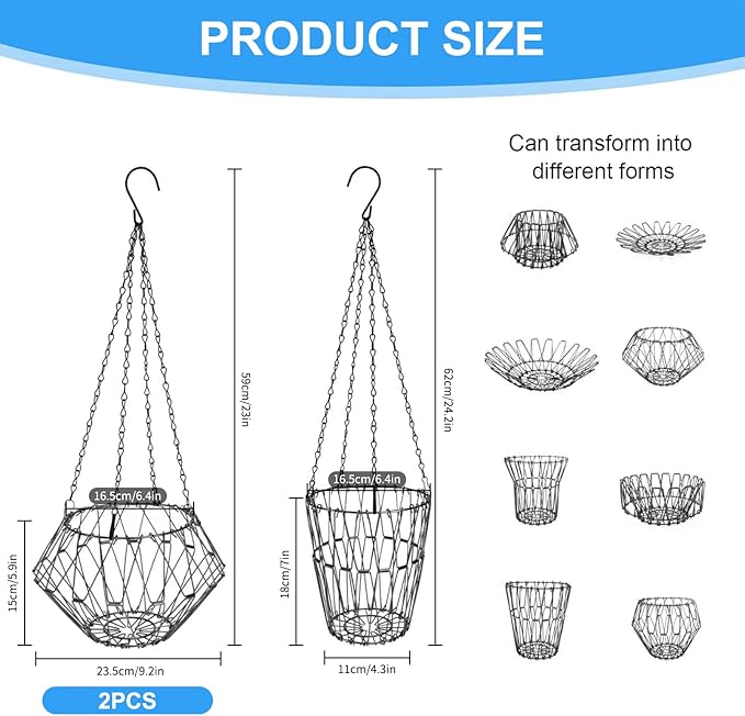 Hanging Chicken Feeder,Foldable Large Poultry Accessories Vegetable Fruits Feeder Basket with 4 Firm Hanging Chain and Hook,Chicken BoredomToys for Coop (2 Pack)