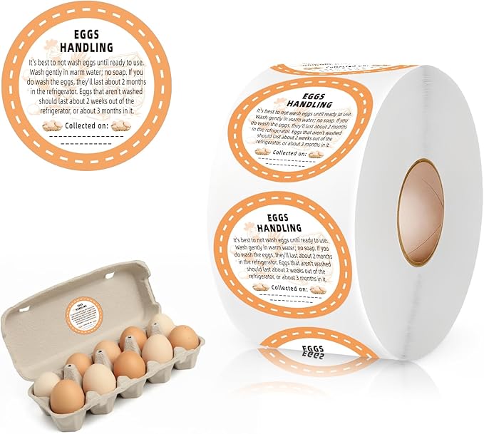 500Pcs Farm Fresh Egg Carton Stickers Labels, 1.7 Inch Self Adhesive Writable Handling Stickers for Farm Small Businesses and Chicken Farms Farmers Markets