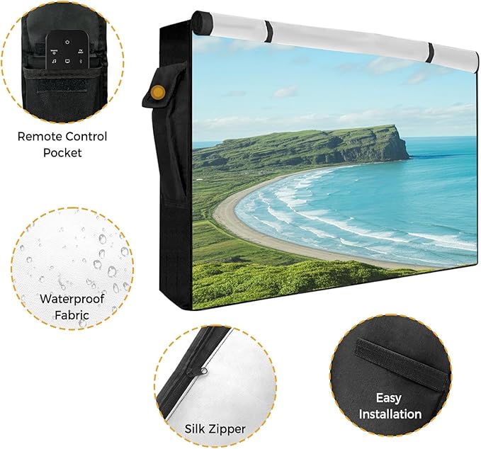 Waterproof Outdoor TV Cover 52 to 55 Inch, Farm Chicken Flower Outside Flat Screen Televisions Weatherproof Cover Size 52"L x 30"H, White Black Plaid TV Protector With Zipper