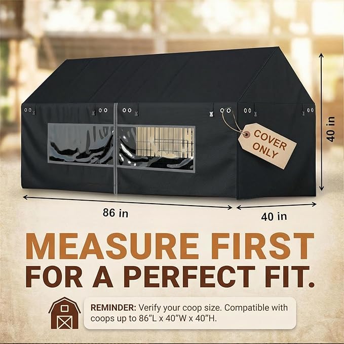 Chicken Coop Cover 86"×40" 600D Oxford Fabric Waterproof, Snowproof, UV-Resistant - Suitable for All Seasons Outdoor Use, Features Clear PVC Window (Cover Only, Coop Sold Separately)