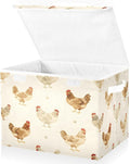 Farmhouse Chickens Fabric Storage Bin with Lid, Collapsible Basket with Handles, Shelf Cube Closet Organizer for Home and Bedroom