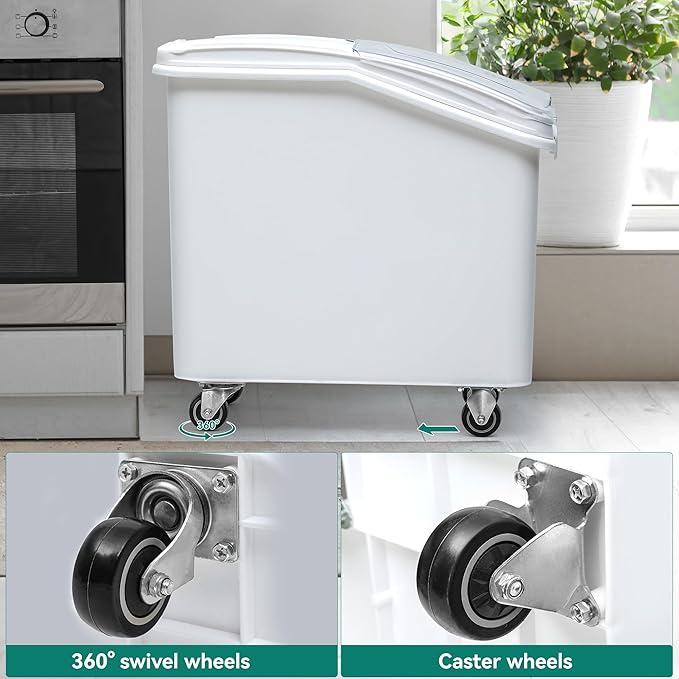 YITAHOME Large Ingredient Storage Bin, Commercial Rice Container With Wheels, Scoop, Lid and Scale - Bulk Flour Bin for Kitchen