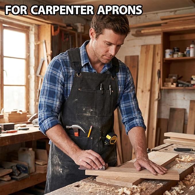Woodworking Apron For Men - Tool Arpon For Men, Work Arpon with Cross Back Adjustable，For Garden, Kitchen, Cafe, M-L (Black)