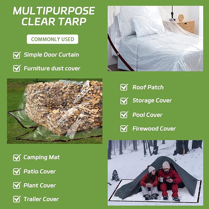 Clear Tarp Waterproof 4x6-Heavy Duty Plastic Tarps,Vinyl Transparent Tarpaulin with Grommets,Outdoor Small&Large Tarp Cover for Chicken Coop/Greenhouse/Camping/Plant/Patio
