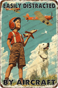 Airplane Decor Aviation Wall Art Vintage Airplane Metal Tin Sign Easily Distracted By Aircraft Retro Plane Poster For Home Bar Garage Man Cave 12x8 Inch