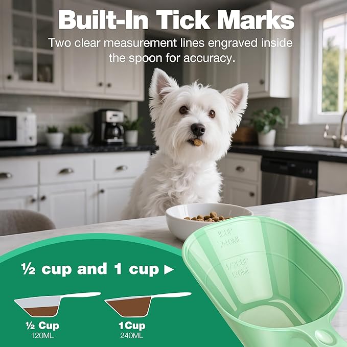 Pet Food Scoop 2 Pack, Dog Cup Capacity Cat Food Scooper With Measuring Lines For Dog, Puppy and Cat Coffee Bean, Flour Scoop Light Green