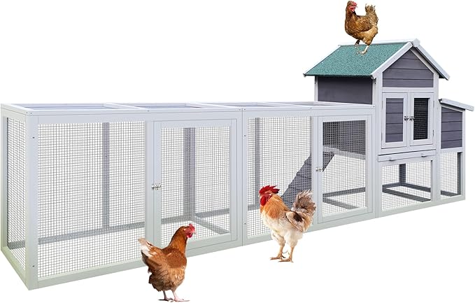 123'' Large Chicken Coop with Run, Wooden Hen House for 5-10 Chickens, Outdoor Chicken Run Poultry Cage Rabbit Cage Duck House with Nesting Box, Ramp & Pull-on Tray