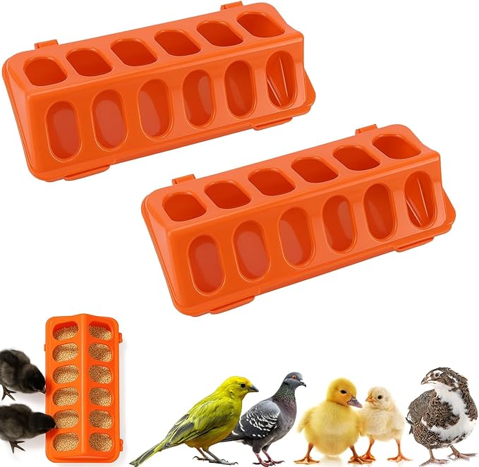 2 Pack Plastic Flip-Top Poultry Feeder Tray, Chick Feeding Trough for Baby Chicken, Ducklings, Quail, Pigeons and Small Birds – Spill-Resistant Farm Feeder