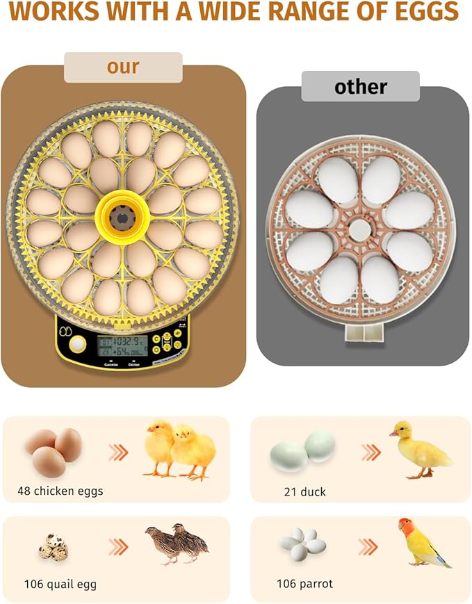 Egg Incubators for Hatching Eggs, Double-Layer 48 Egg Incubator with Temperature and Humidity Control, Egg Candler, Automatic Egg Turner, Clear Window Incubator for Chicks Duck Quail Eggs