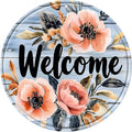 Round Welcome Aluminum Metal Tin Sign Wreath Vintage Farmhouse Wall Decor for Kitchen Backyard Home Outdoor Porch Gate 12x12inch