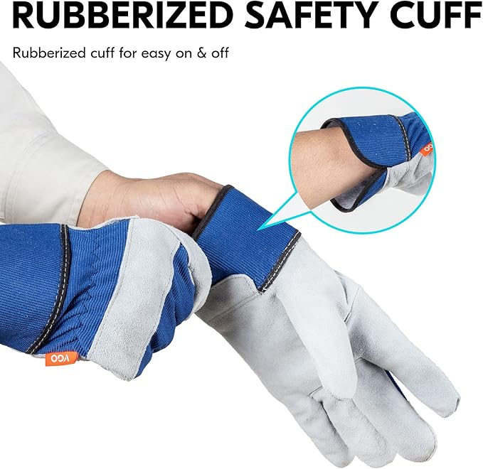 Vgo... 1-Pair Safety Leather Work Gloves - Men's Gardening & Rigger Gloves (Size L, Orange, CB3501)