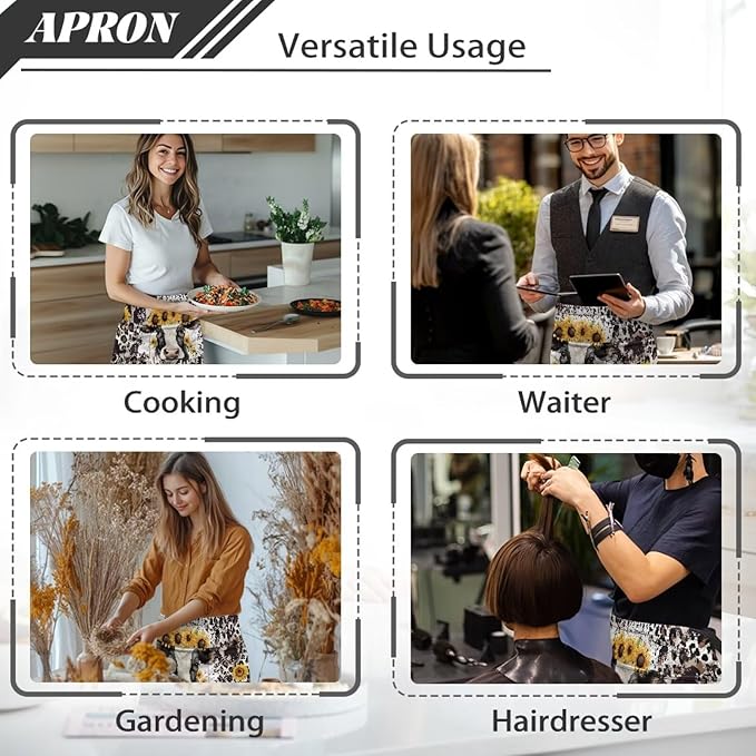 Waistress Apron with Pockets Coffee Waiter Apron Long String Chef Half Aprons for Cooking Kitchen Hairdresser
